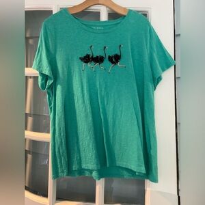 Talbots Glam Slub tee with black sequined ostrich adornment. XL